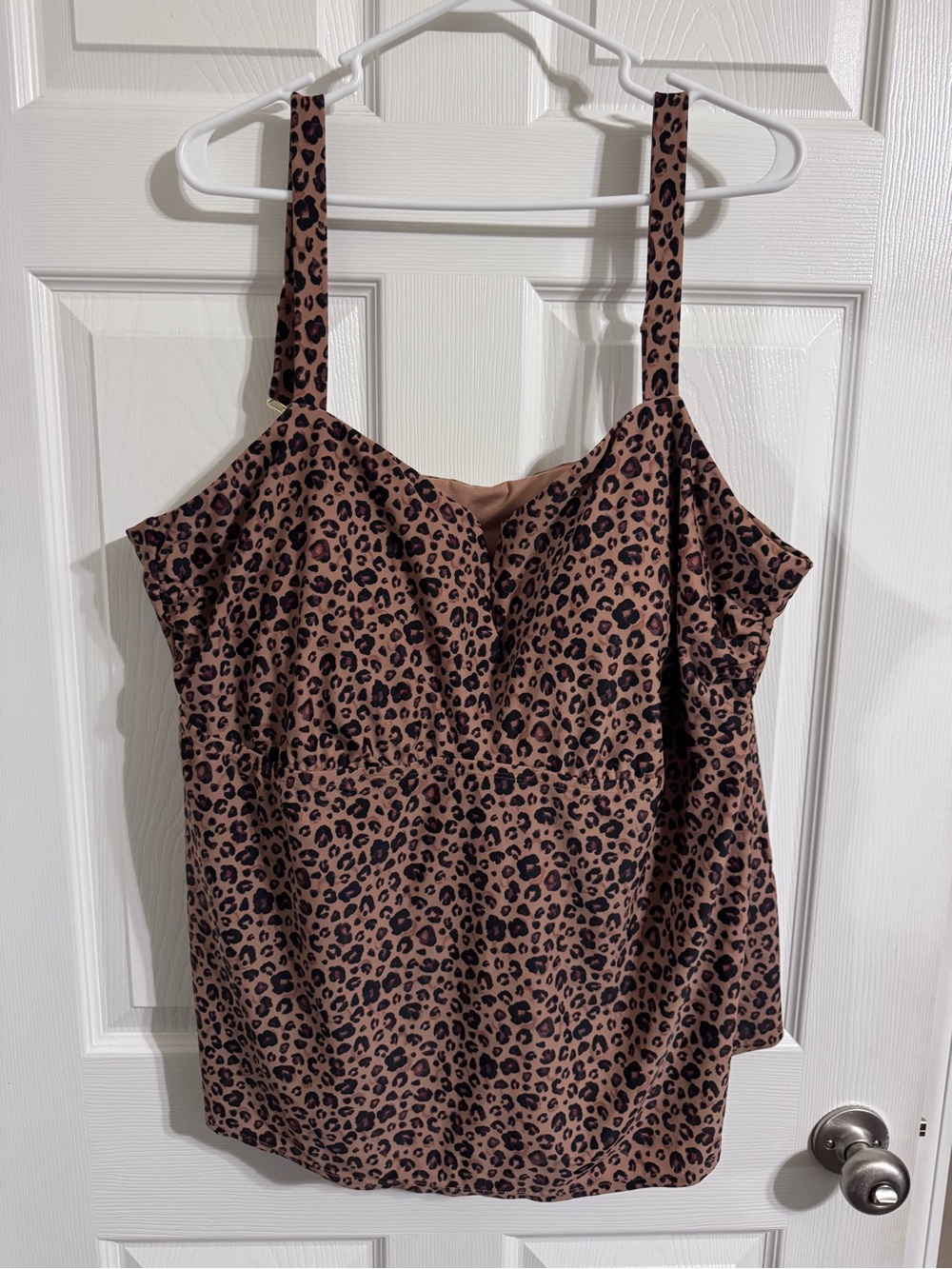 Shade & Shore Leopard-Print Swim Top in Tan and Black Spots